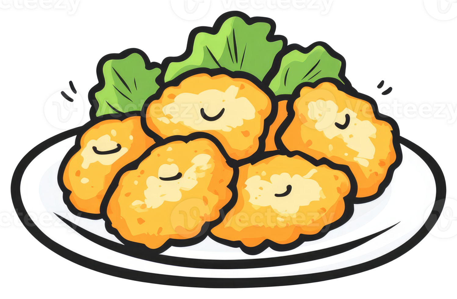 A Plate of Chicken Nuggets Decorated with Green Lettuce png