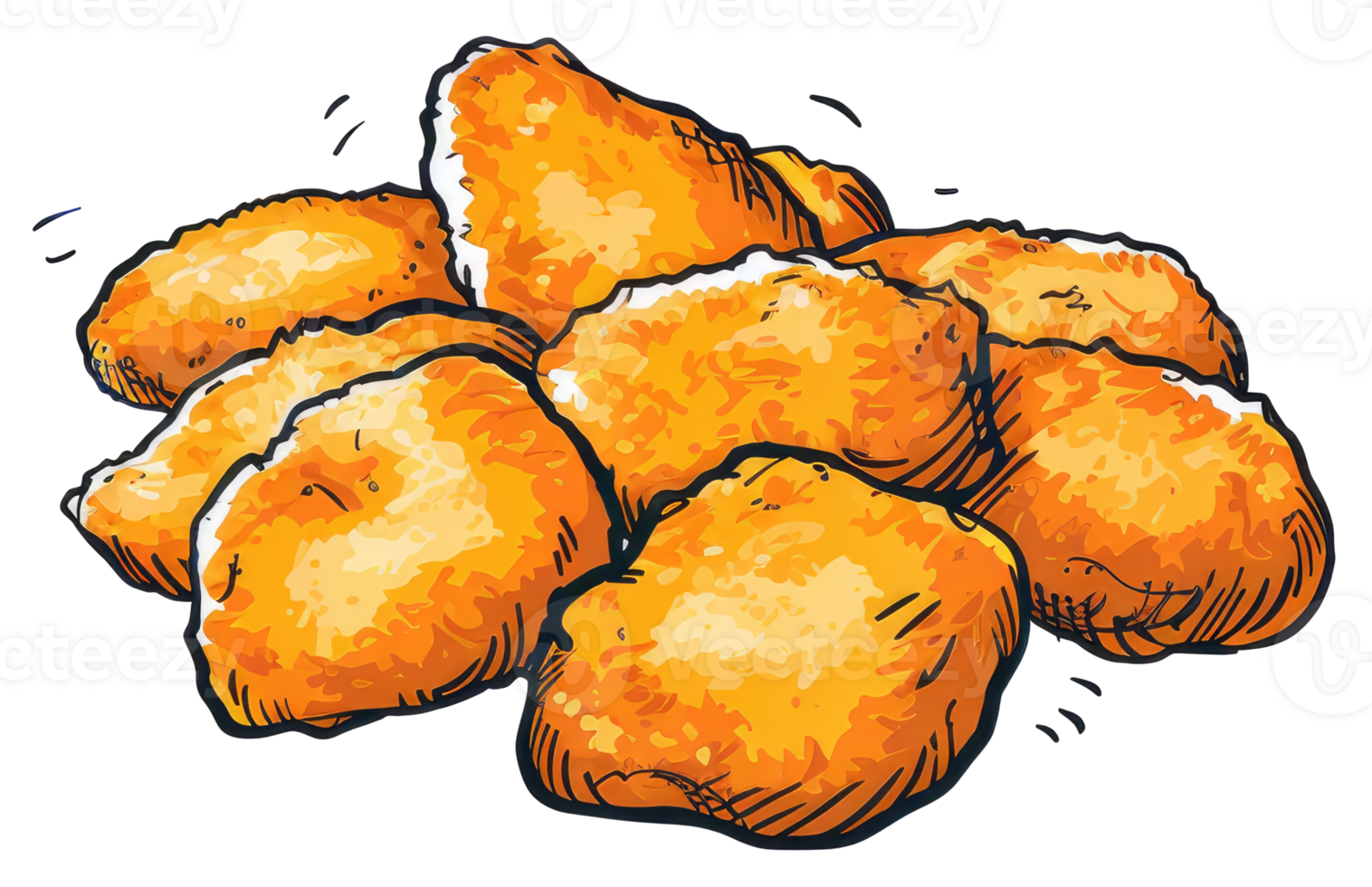 A colorful illustration of several golden fried chicken pieces png