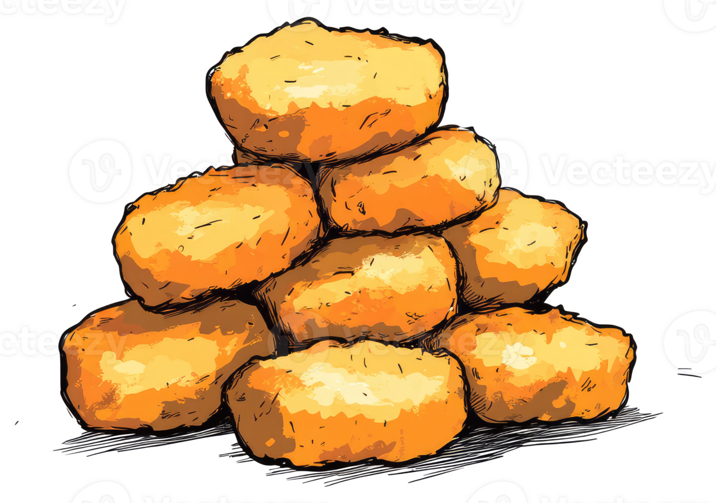 A Stack of Golden Chicken Nuggets in a Close Up View png