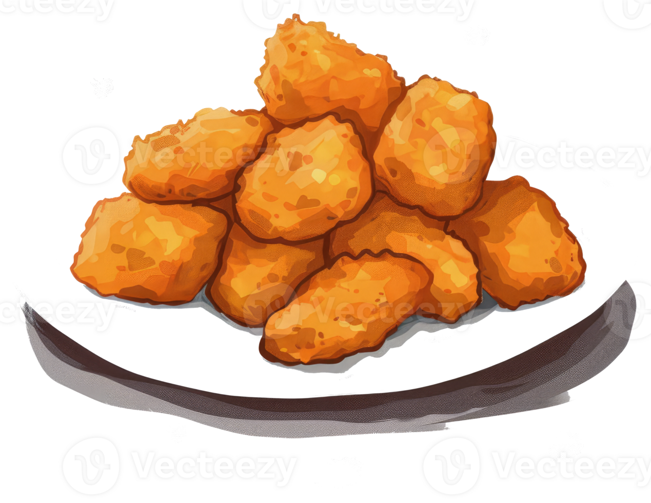 A pile of golden fried nuggets served on a white plate png