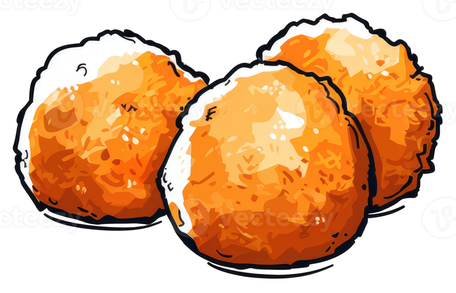 Three delicious golden fried balls are shown in an illustration png