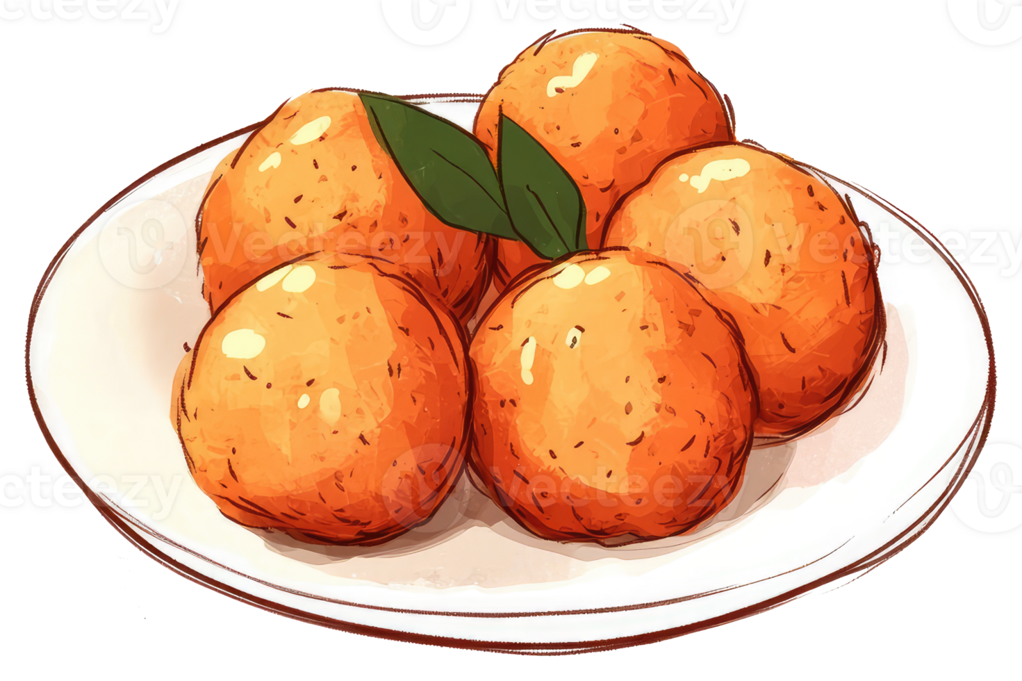 A Plate Of Orange Colored Round Food Items With Leaves png