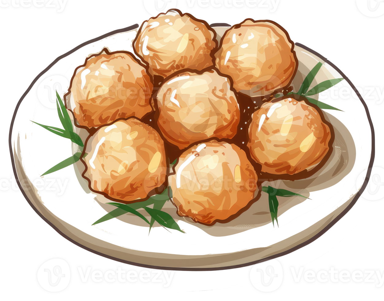 Delicious golden fried food balls artfully arranged on a plate png