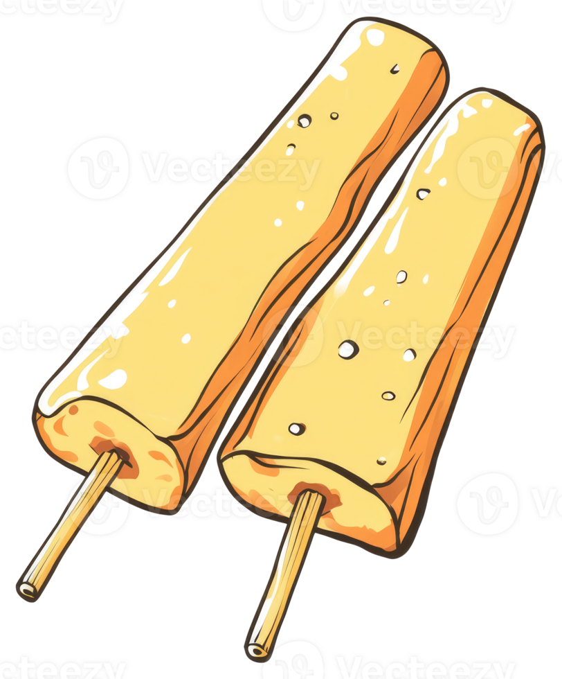Two colorful oblong frozen treats served on wooden sticks png