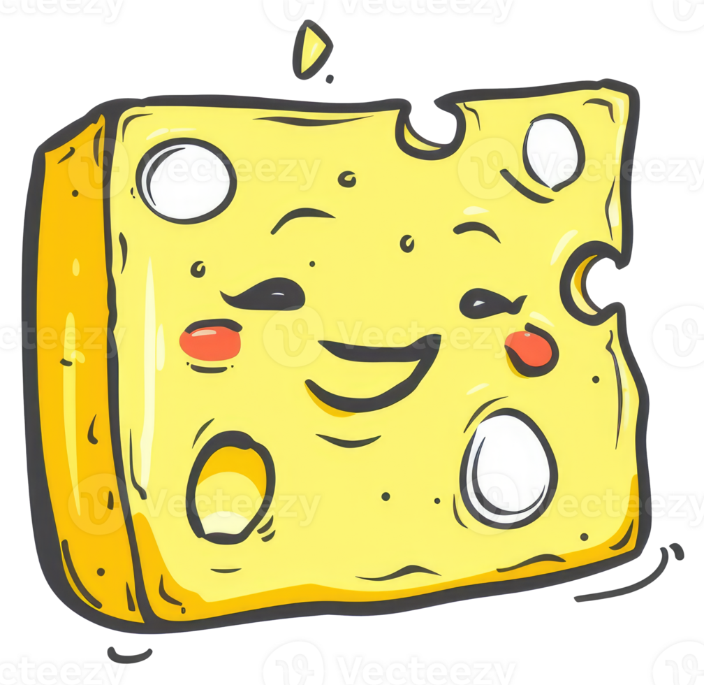 A friendly animated cartoon cheese block with expressive features smiling png