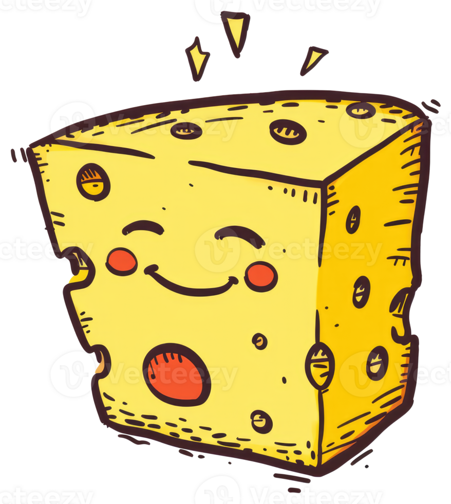 An animated block of cheese with a friendly smiling face png