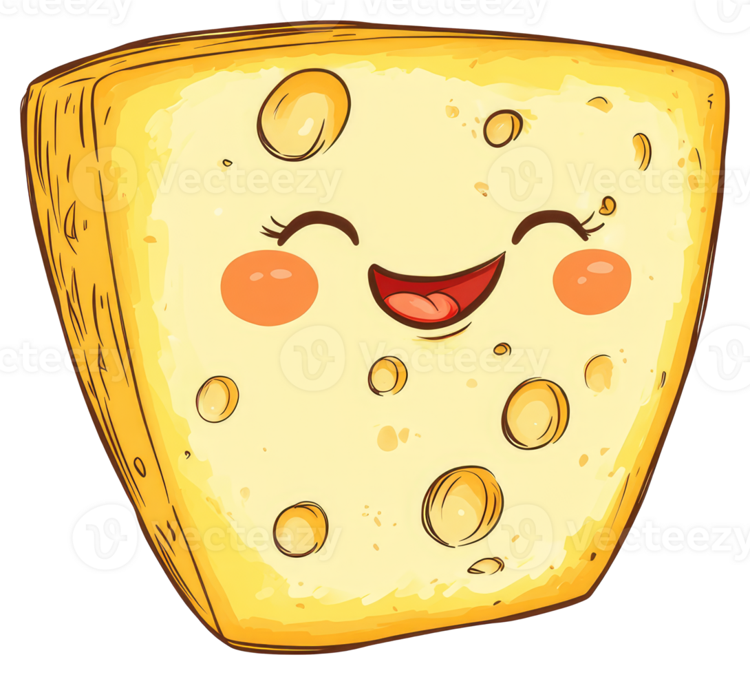 A cartoon cheese slice with a happy smiling face and blushing cheeks png