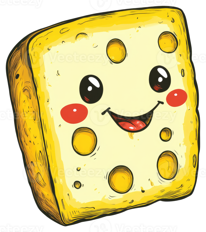 A Smiling Piece Of Cheese With Eyes And Red Cheeks png