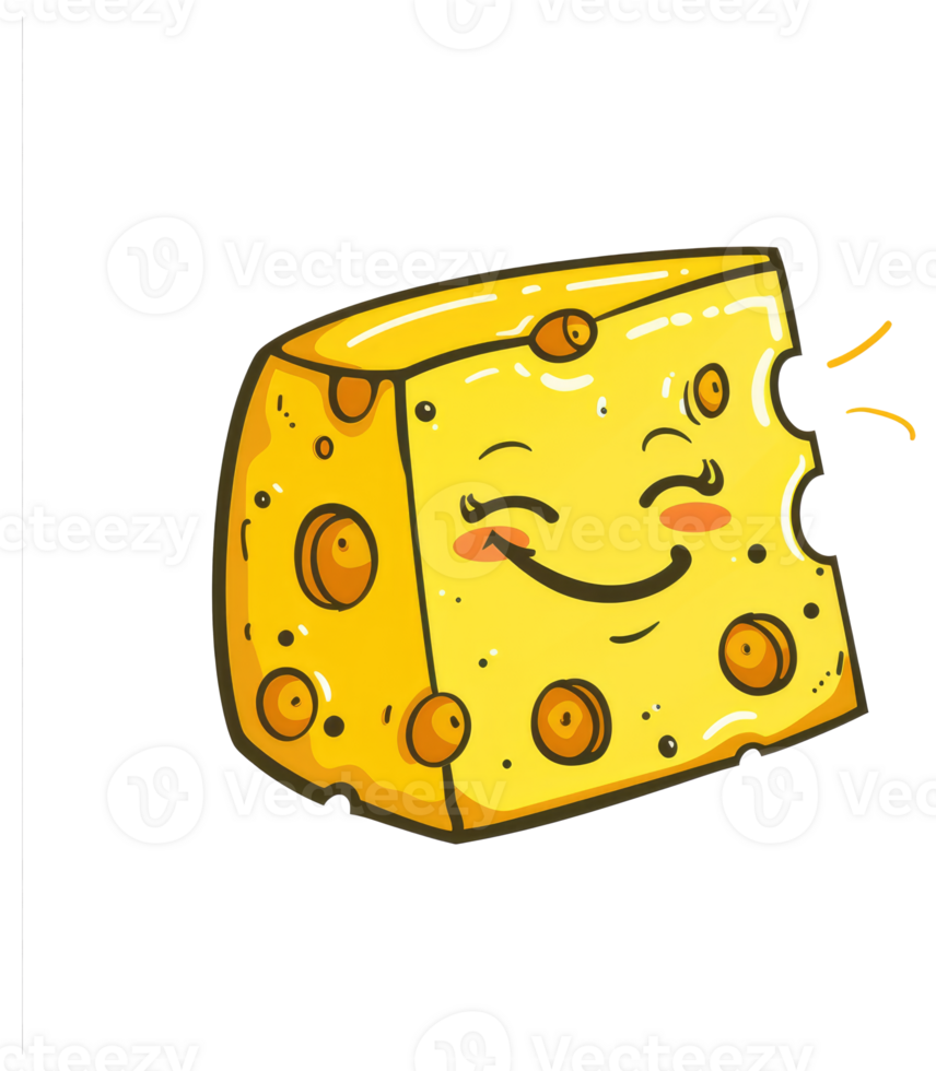 A smiling and expressive cartoon illustration of a cheese wedge png