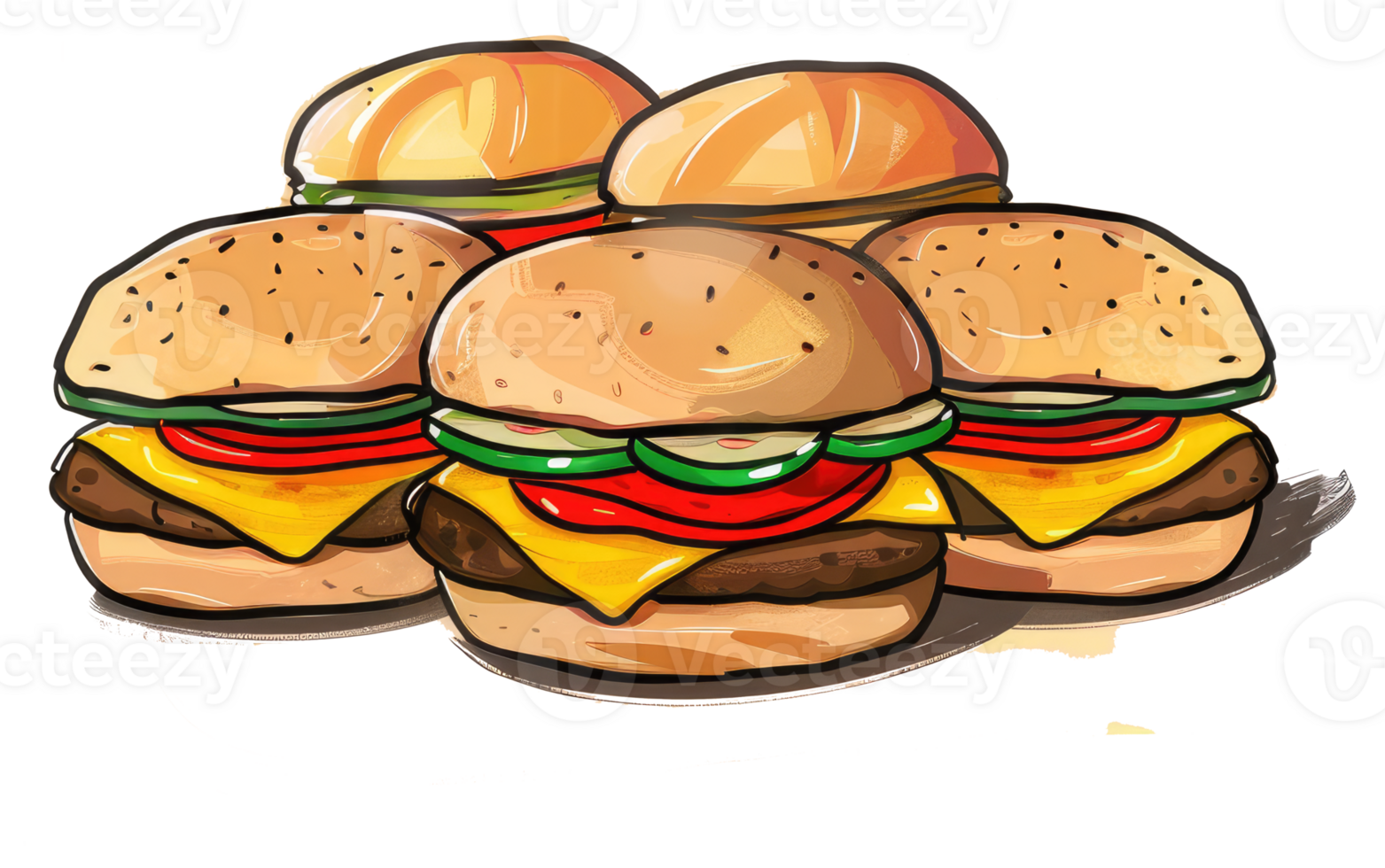 A Grouping Of Delicious And Appetizing Hamburger Illustrations png