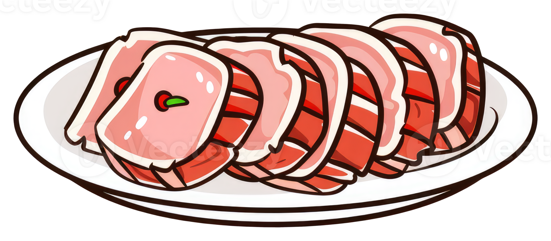 Sliced meat arranged neatly on a white plate for serving png