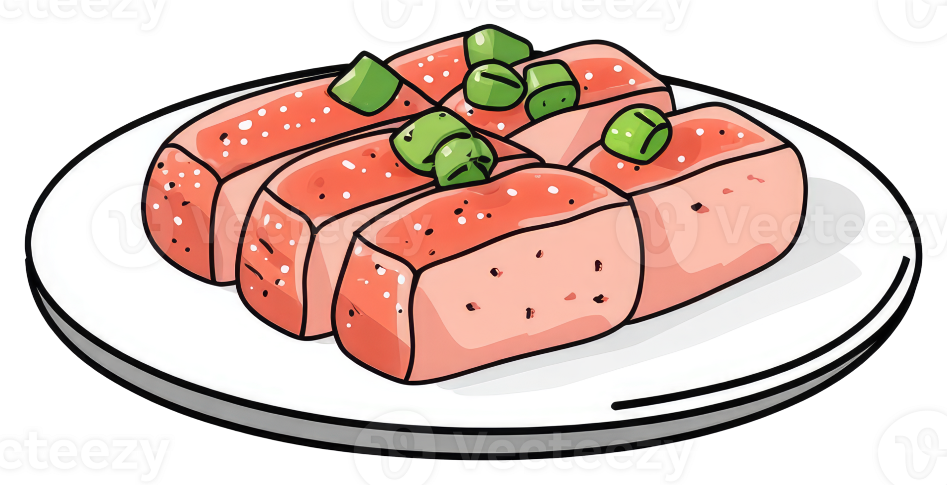 Illustration of sushi or sashimi on a white ceramic plate png