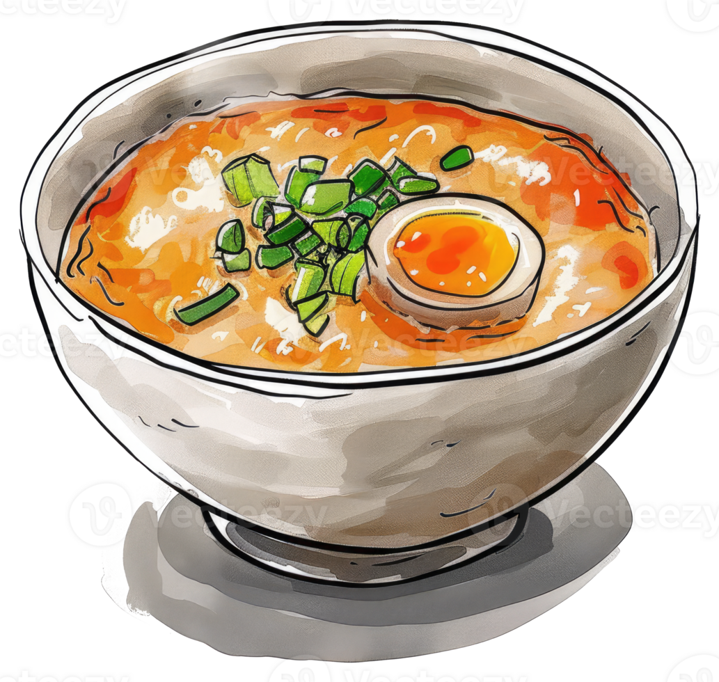 A Colorful Artistic Illustration Of A Bowl Containing Asian Noodles png