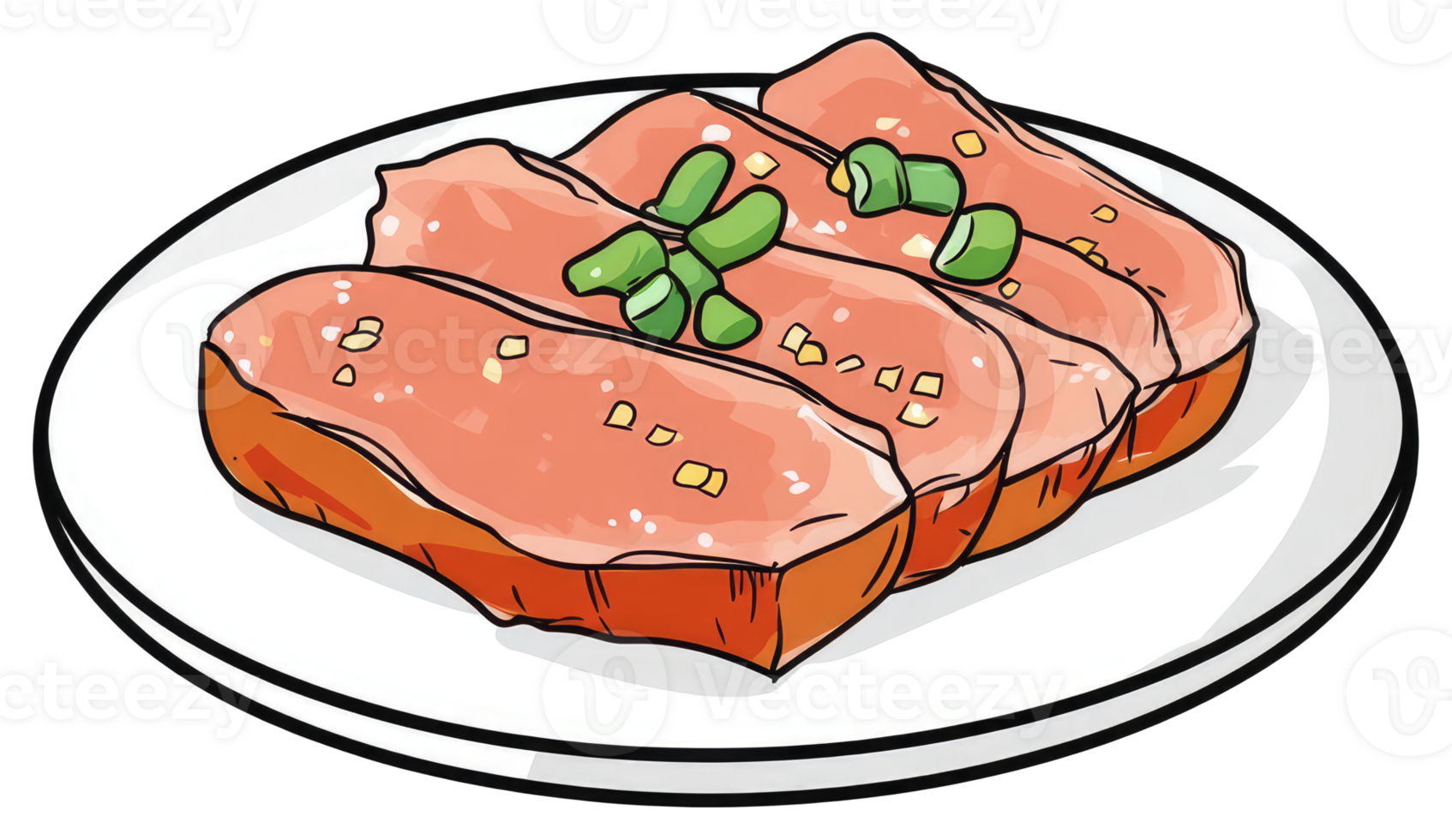 Illustration of a plate with several prepared food slices png