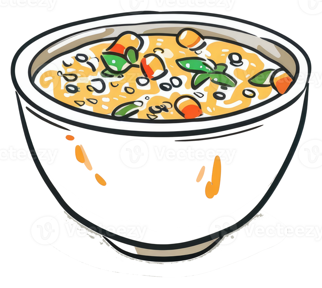 A white bowl contains a vibrant and delicious looking soup png