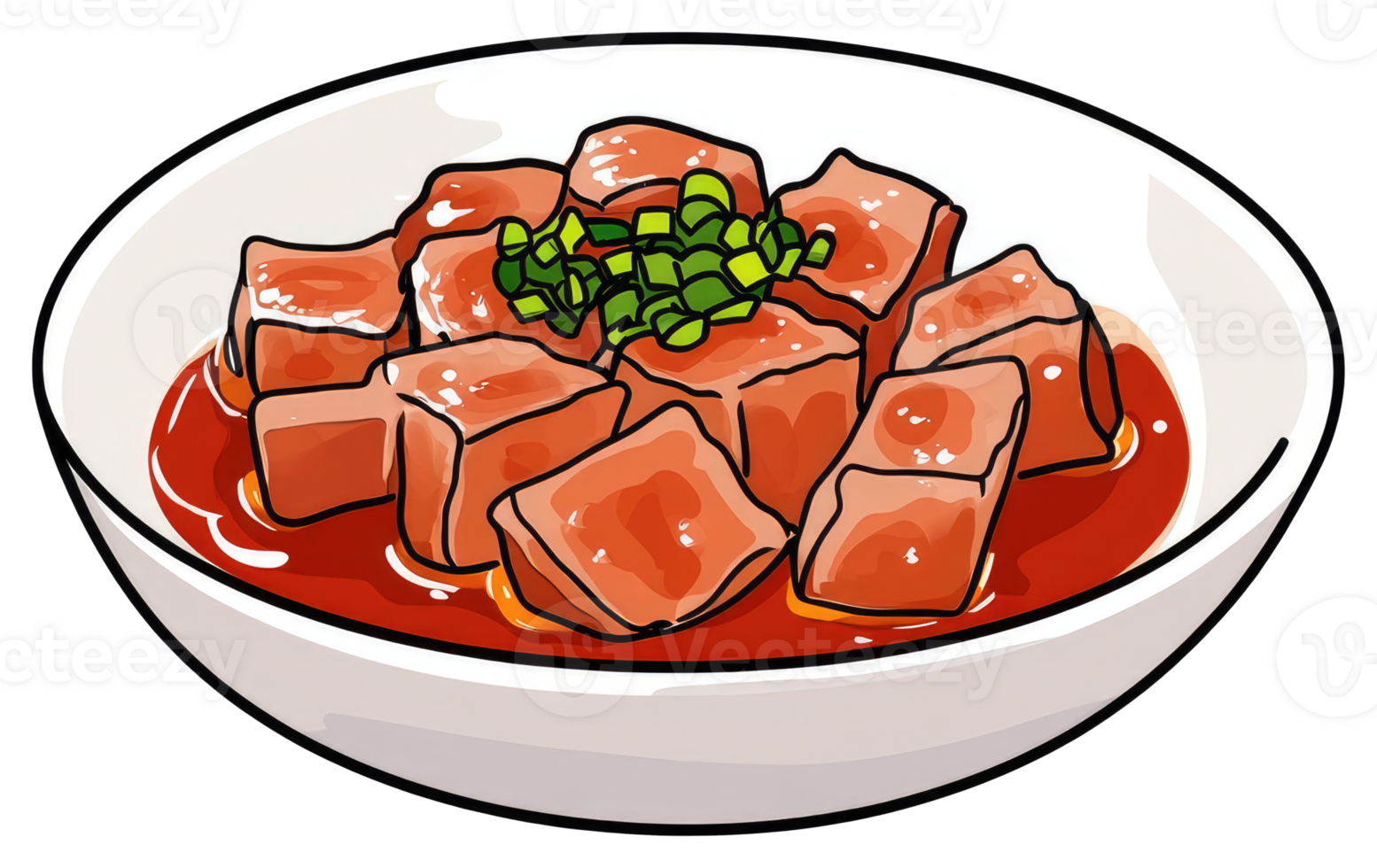 A bowl of food containing meat and herbs inside a white bowl png
