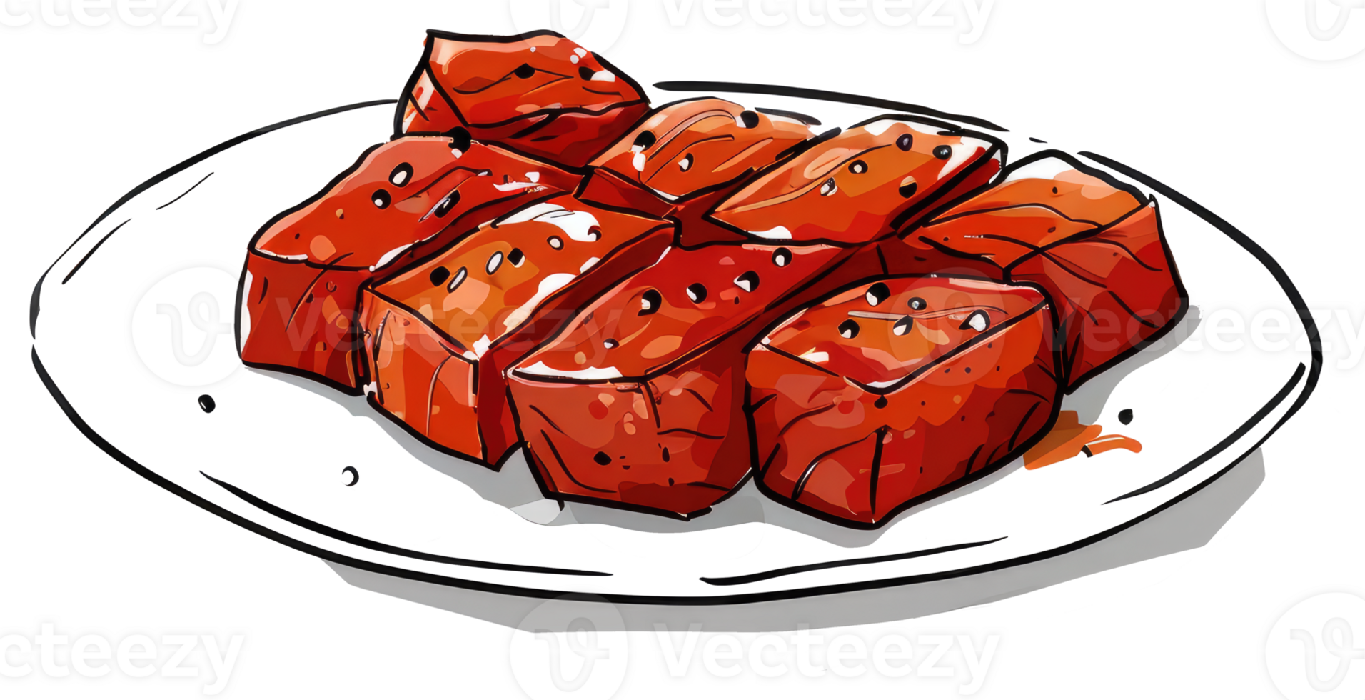 A plate of red cooked food with black specks png