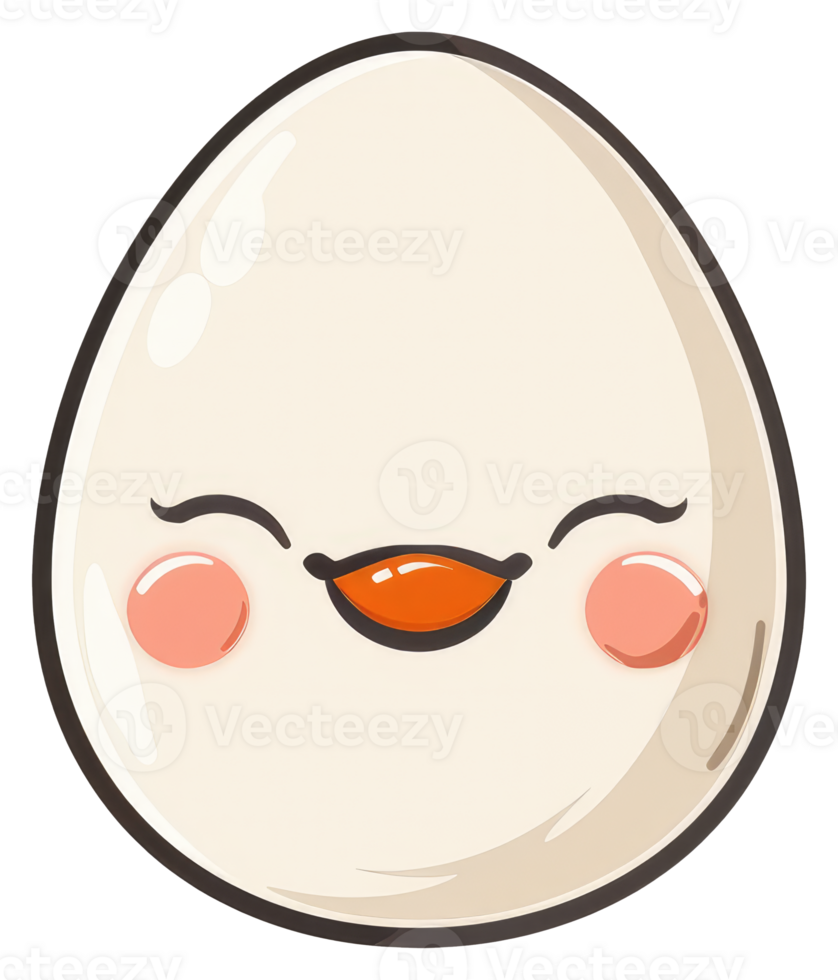 An illustrated cheerful egg smiling with rosy cheeks and black outline png