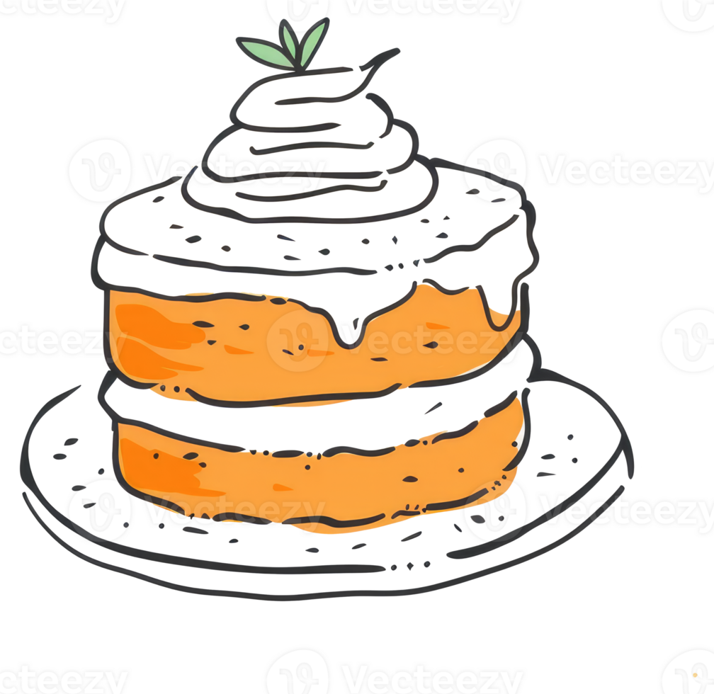 A tasty layered dessert cake with decorative white frosting png