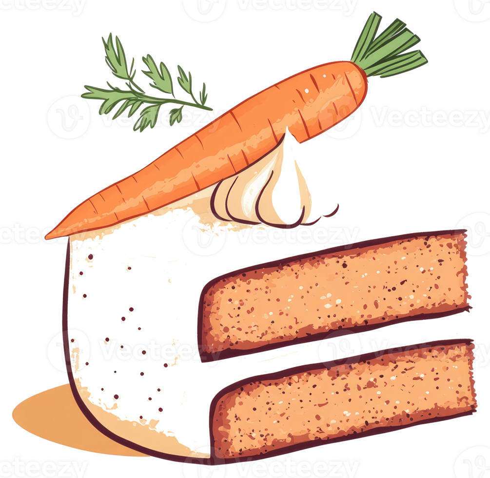 An illustration shows layered cake decorated with vegetables and herbs png