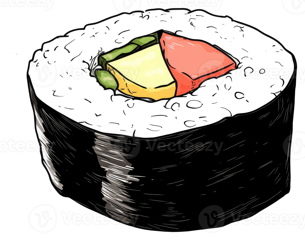 An artistic illustration depicting a single sushi roll food item png