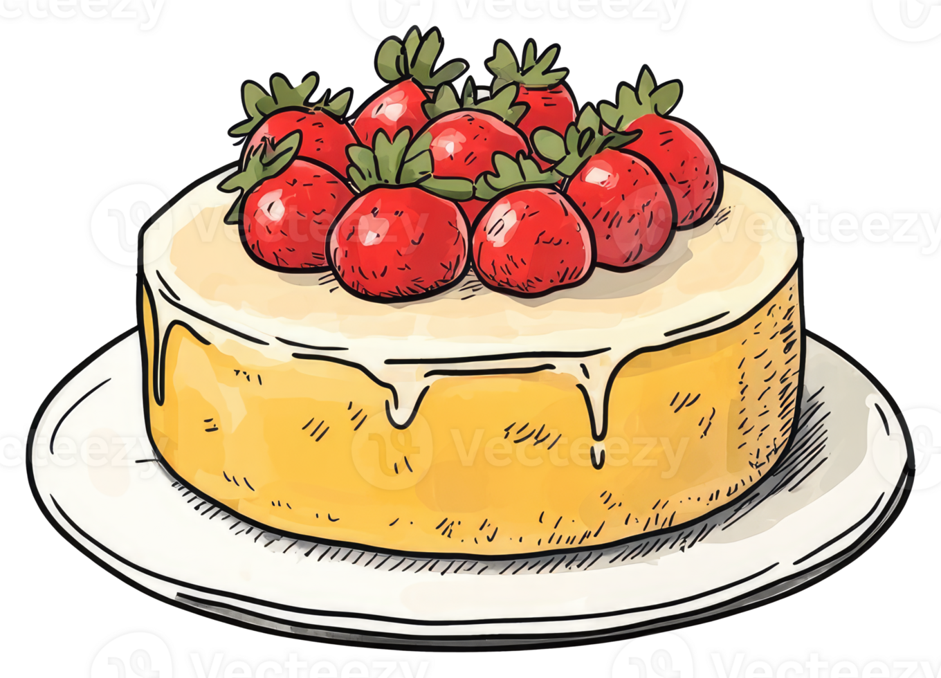 A delicious looking cake topped with fresh ripe strawberries png