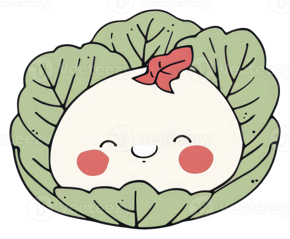 A cute smiling dumpling character nestled inside a leafy cabbage png
