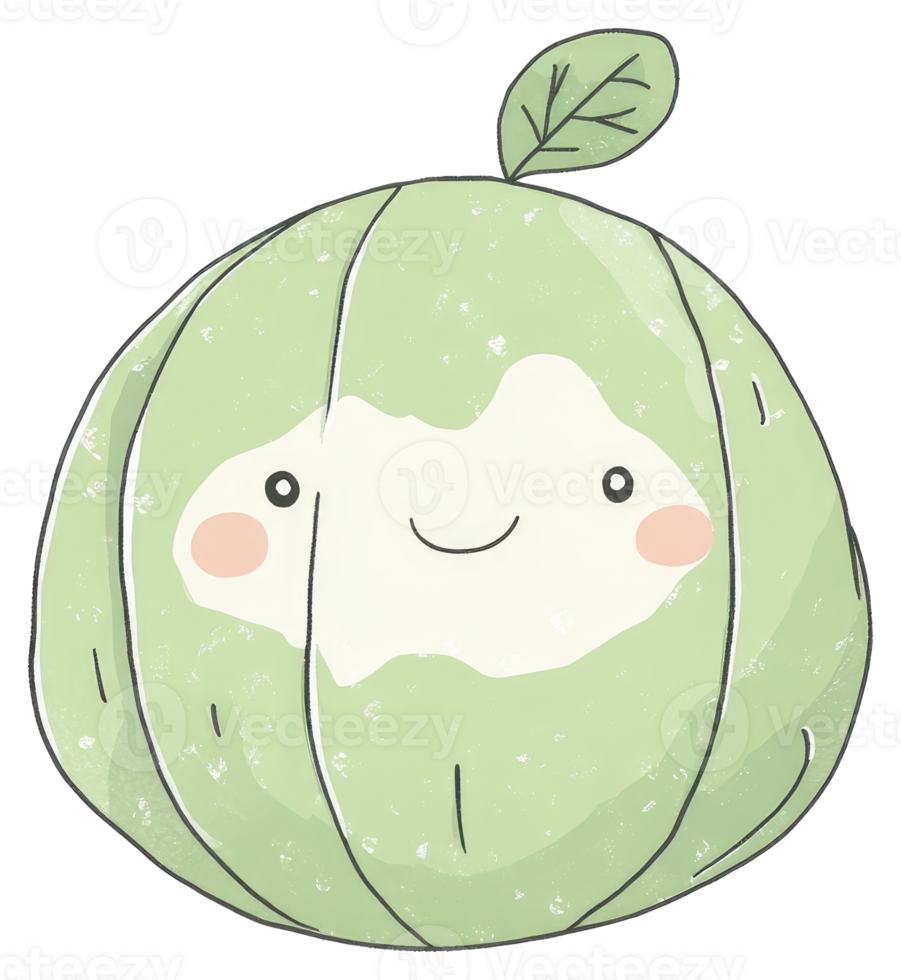 A friendly cartoon character resembling a green melon with a smile png