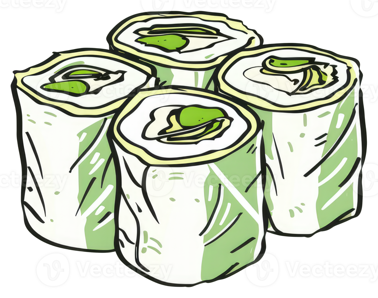 Four pieces of delicious and fresh sushi with green filling png