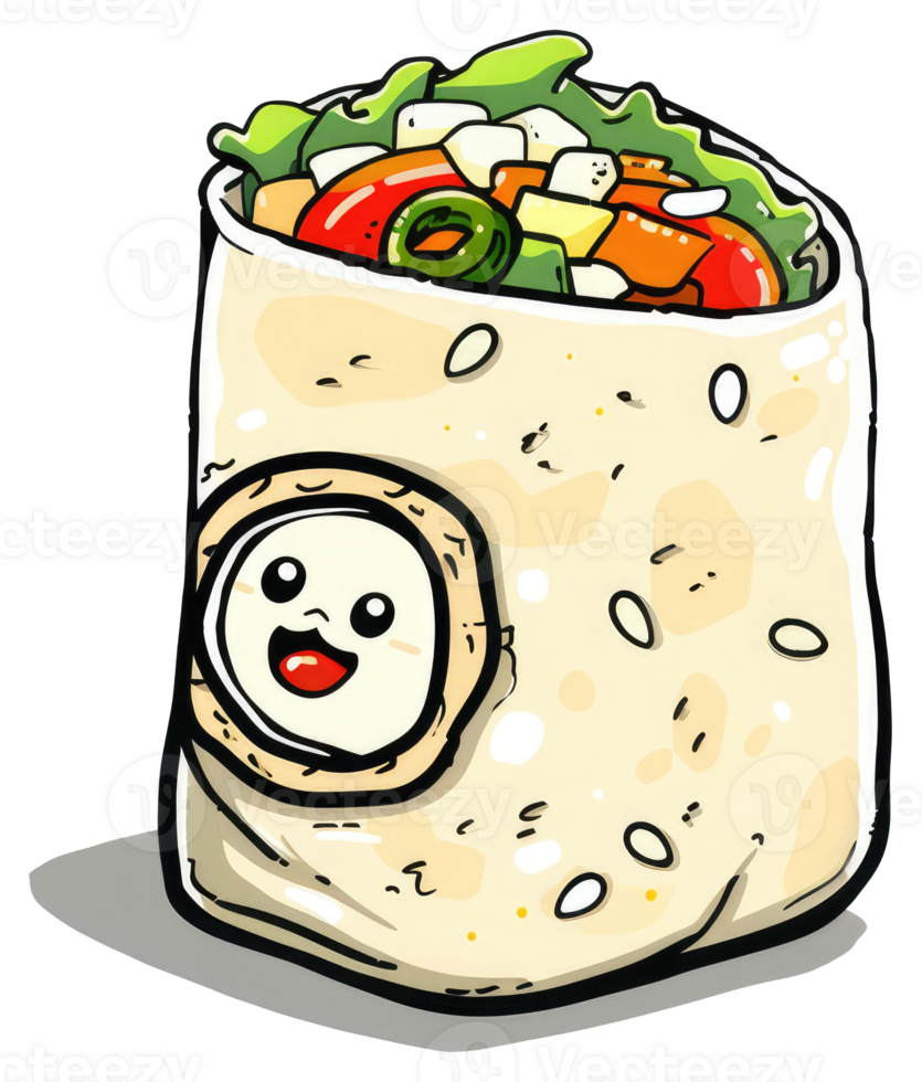 A colorful cartoon illustration of a delicious food burrito png