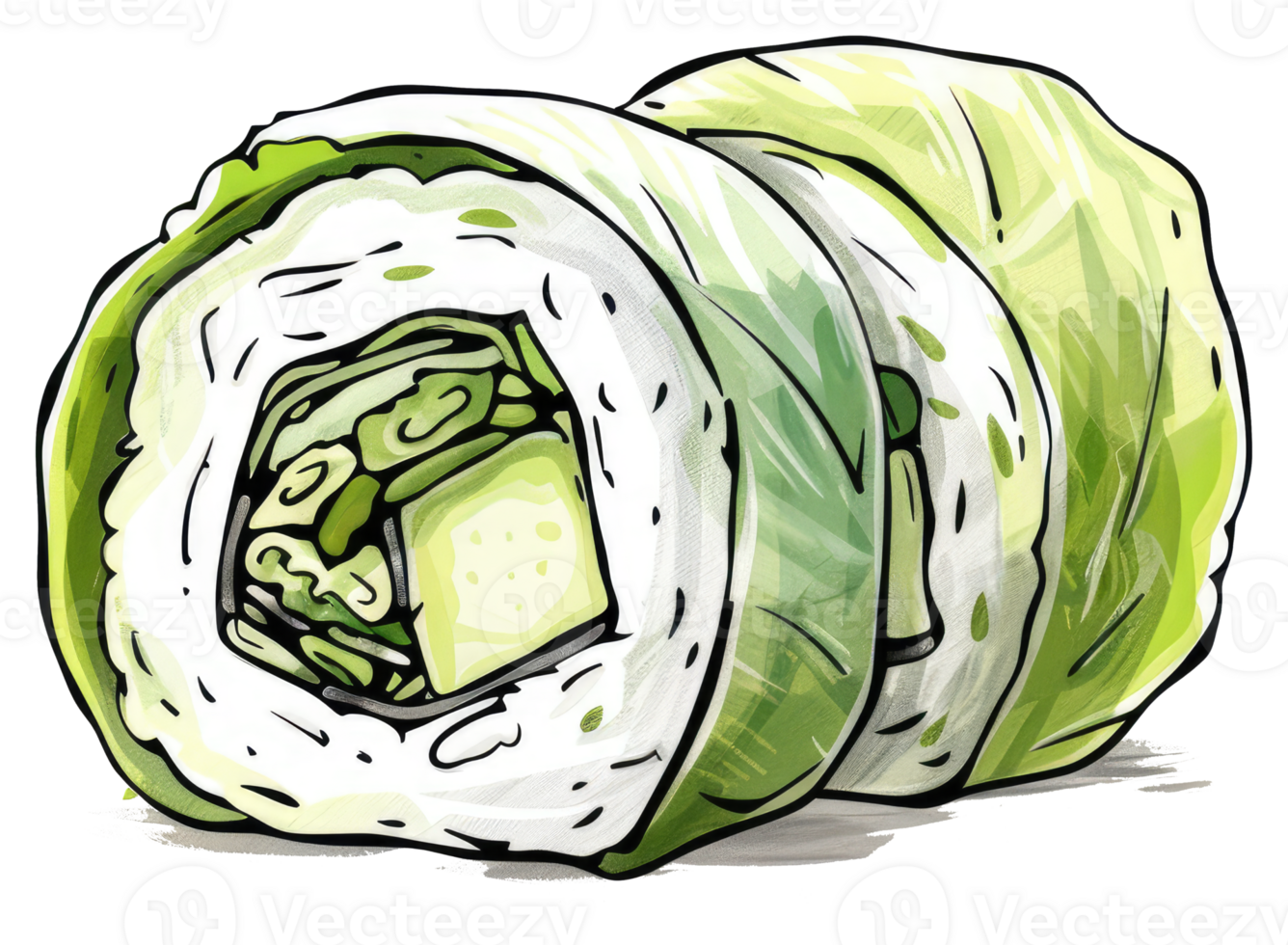 A detailed illustration showing multiple pieces of fresh sushi rolls png