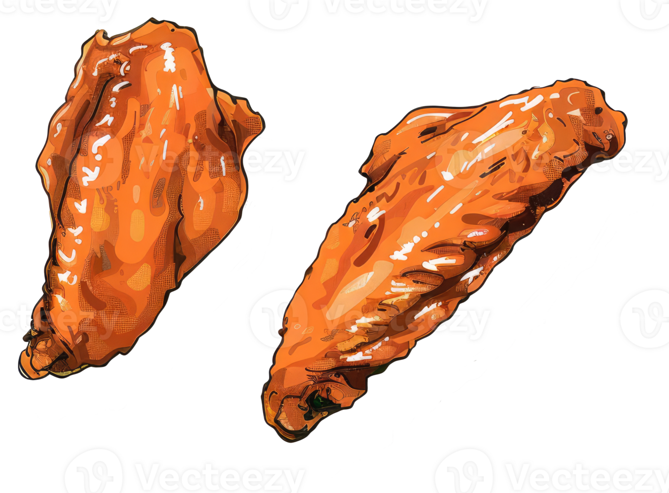 Two cooked chicken wings are presented against a white background png