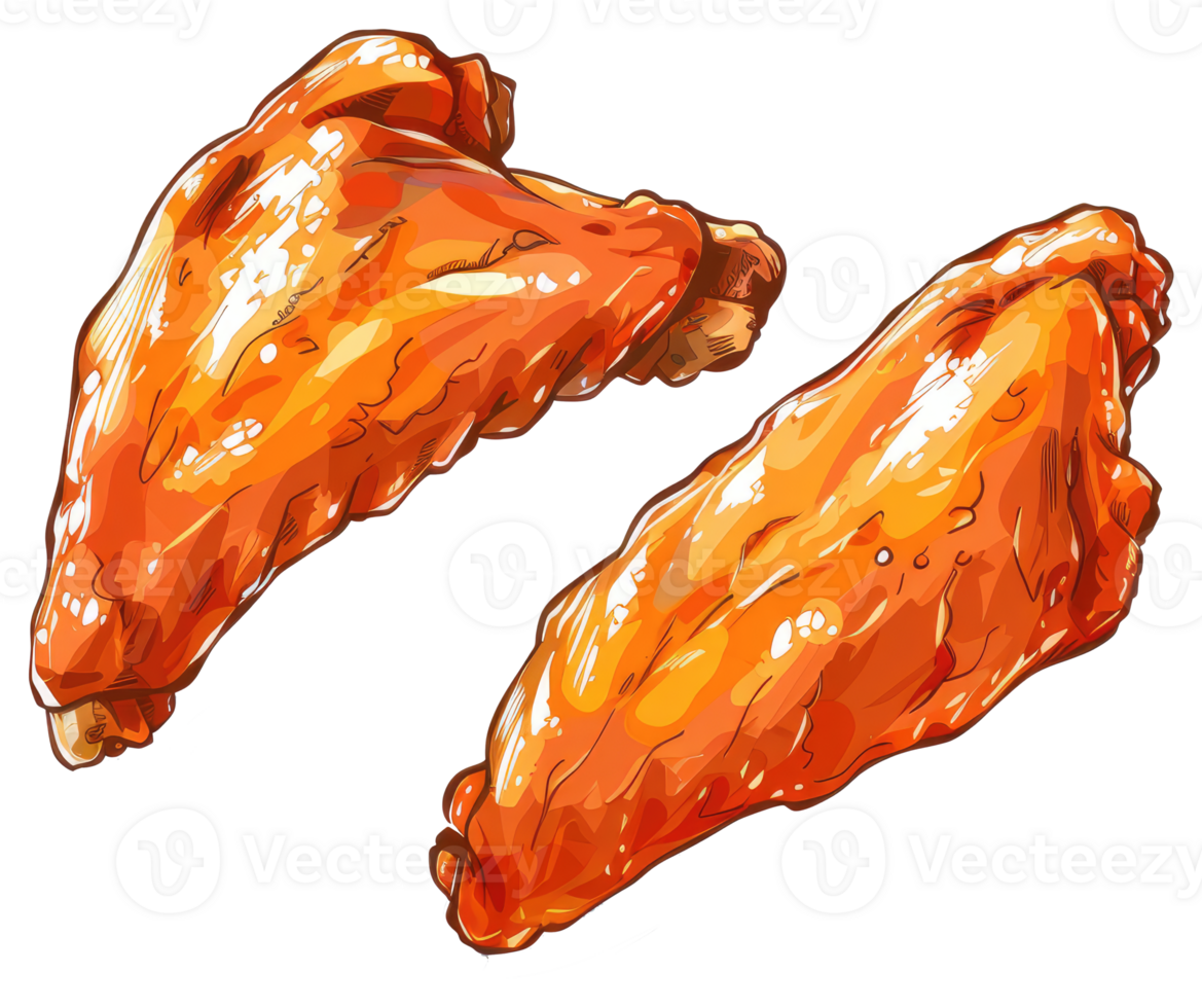Two cooked chicken wings with sauce ready for eating png
