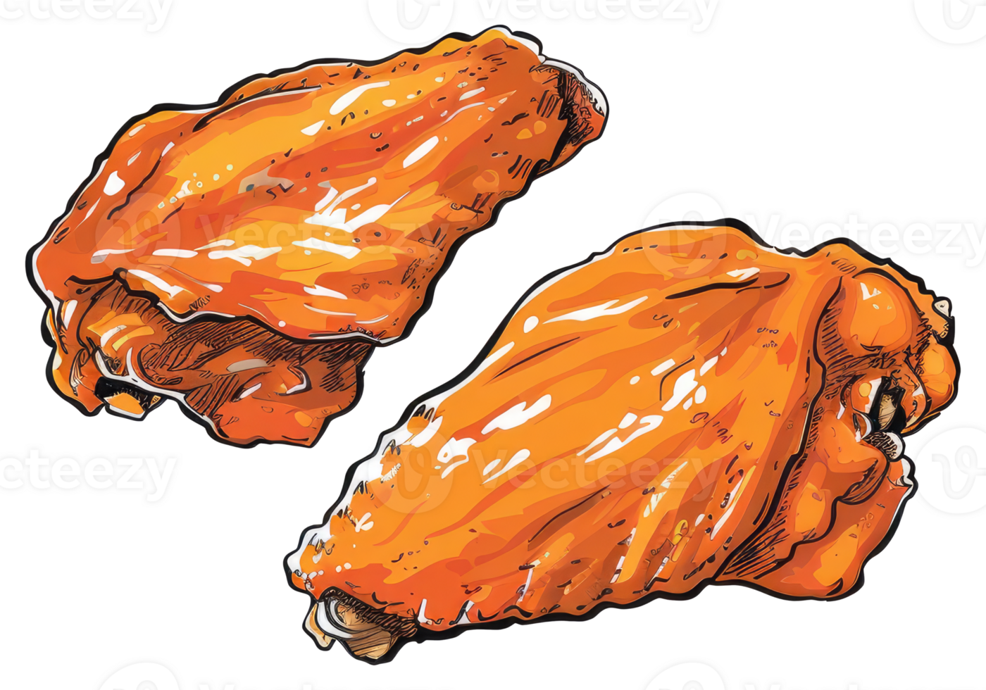 Two appetizing fried chicken wings shown in detailed illustration png