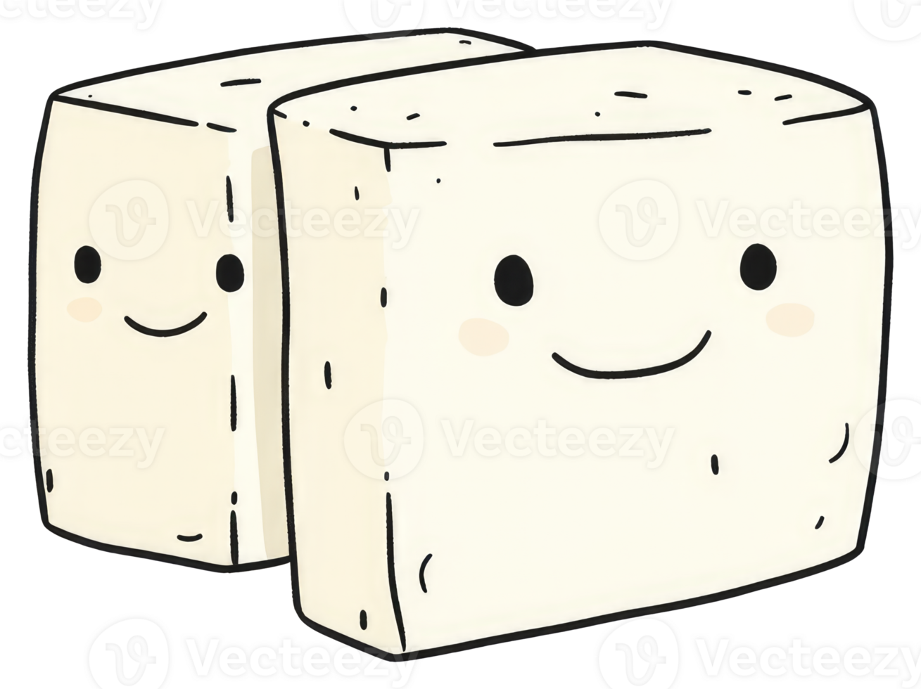 Two smiling tofu blocks with cute cartoon features and expressions png