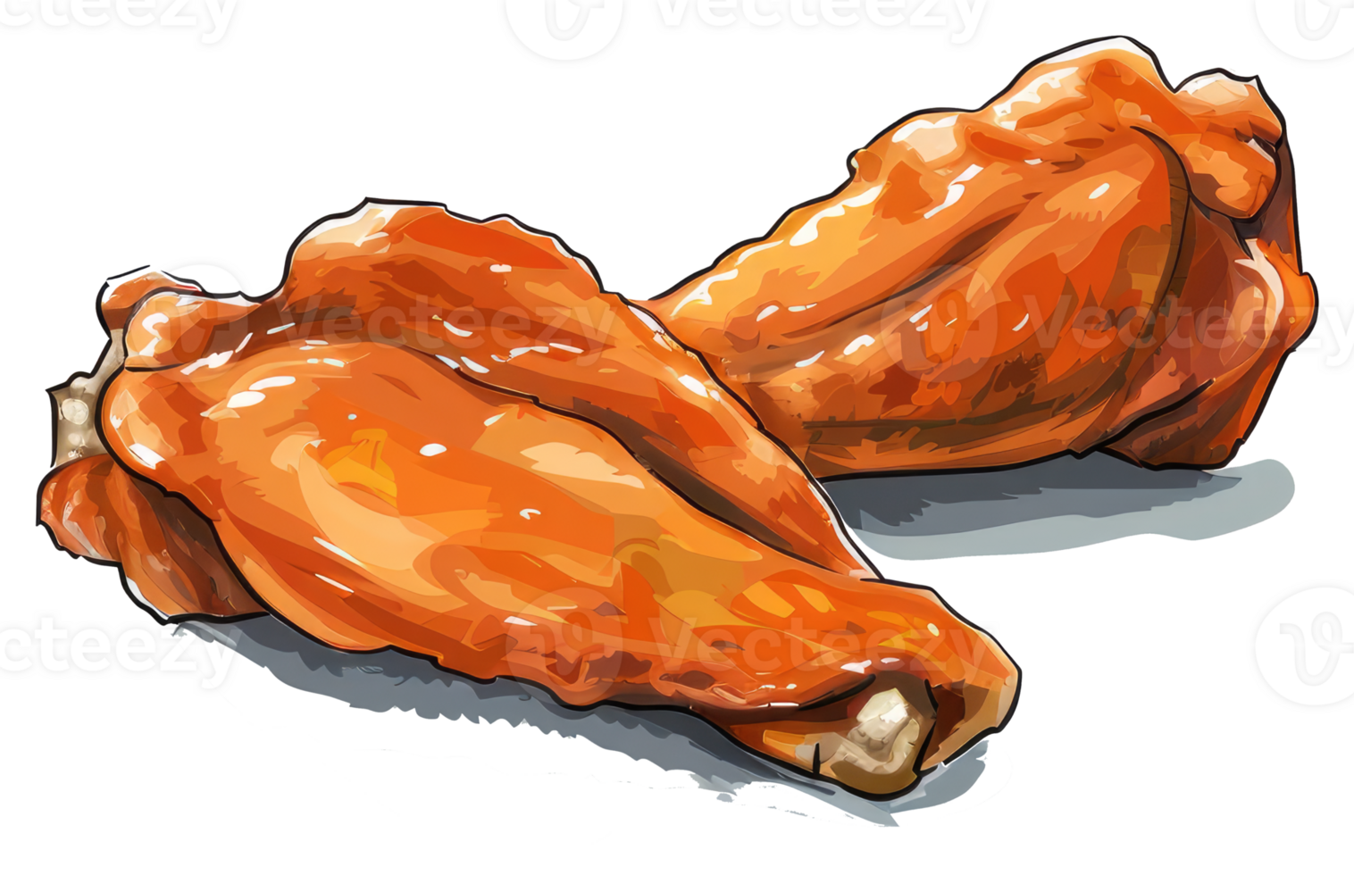 Two delicious cooked chicken wings shown ready to eat png
