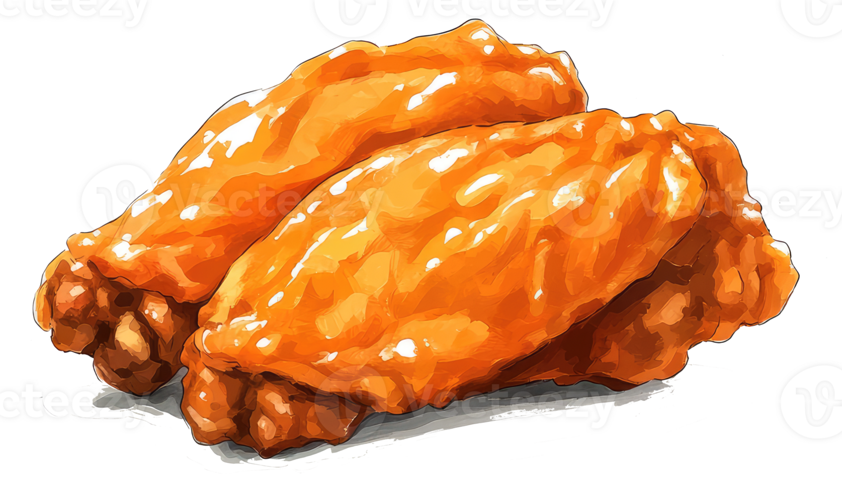 Two cooked chicken wings with orange and brown coloring are shown png