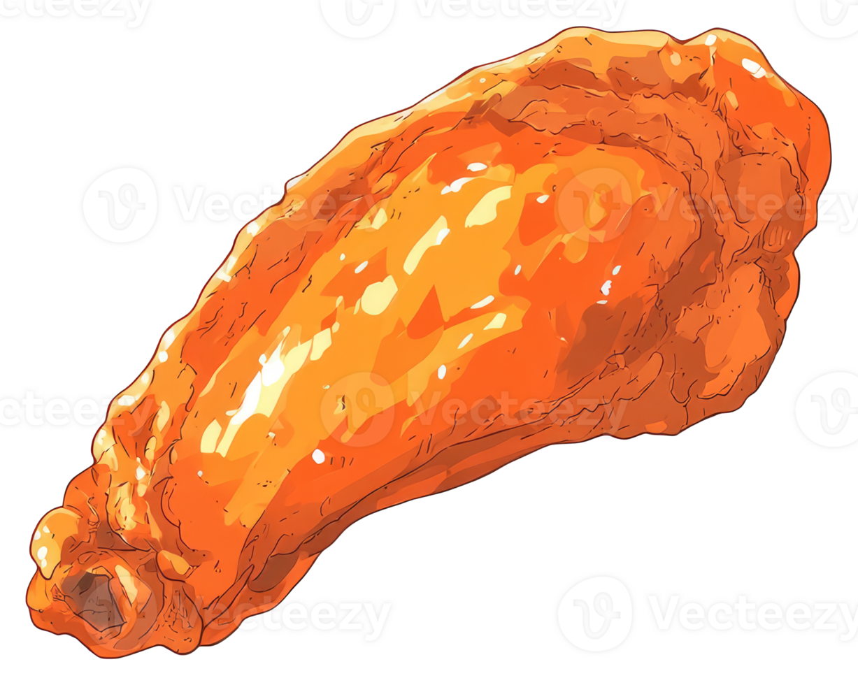 A single piece of cooked chicken wing with sauce glistening png