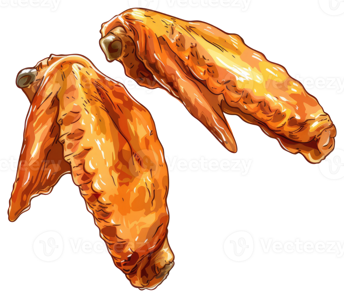 Two appetizing golden cooked chicken wings are beautifully illustrated png