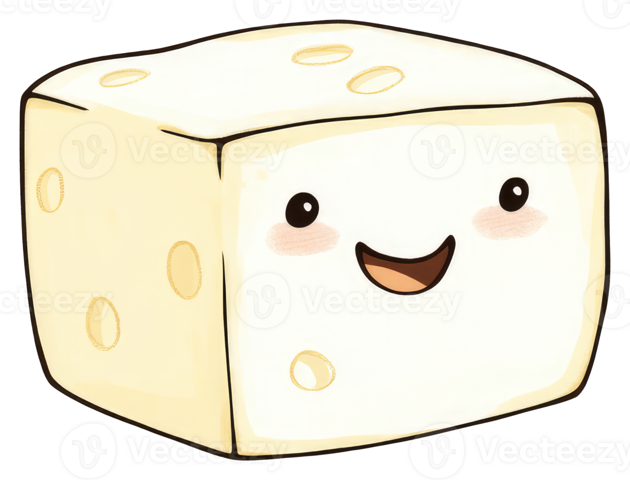 A smiling cartoon block of yellow cheese with holes png
