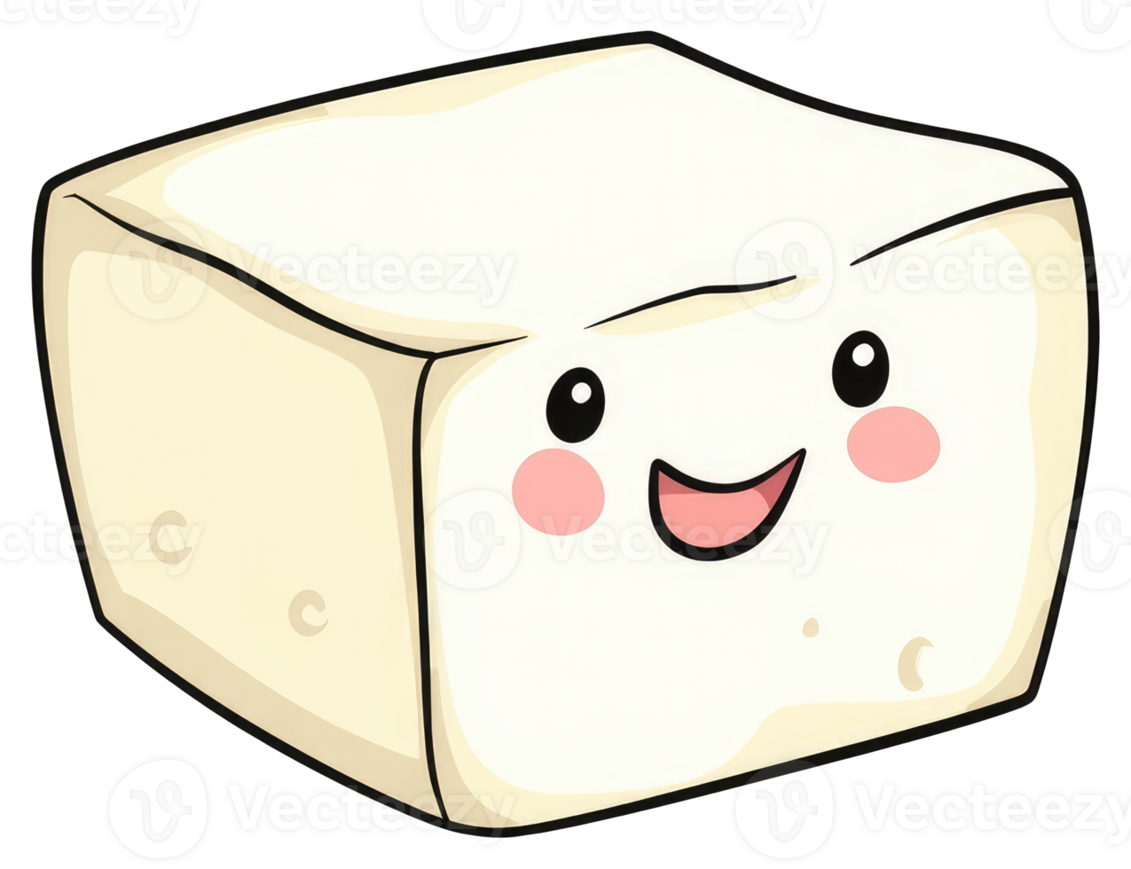 A smiling block of cartoonish tofu with cute facial features png