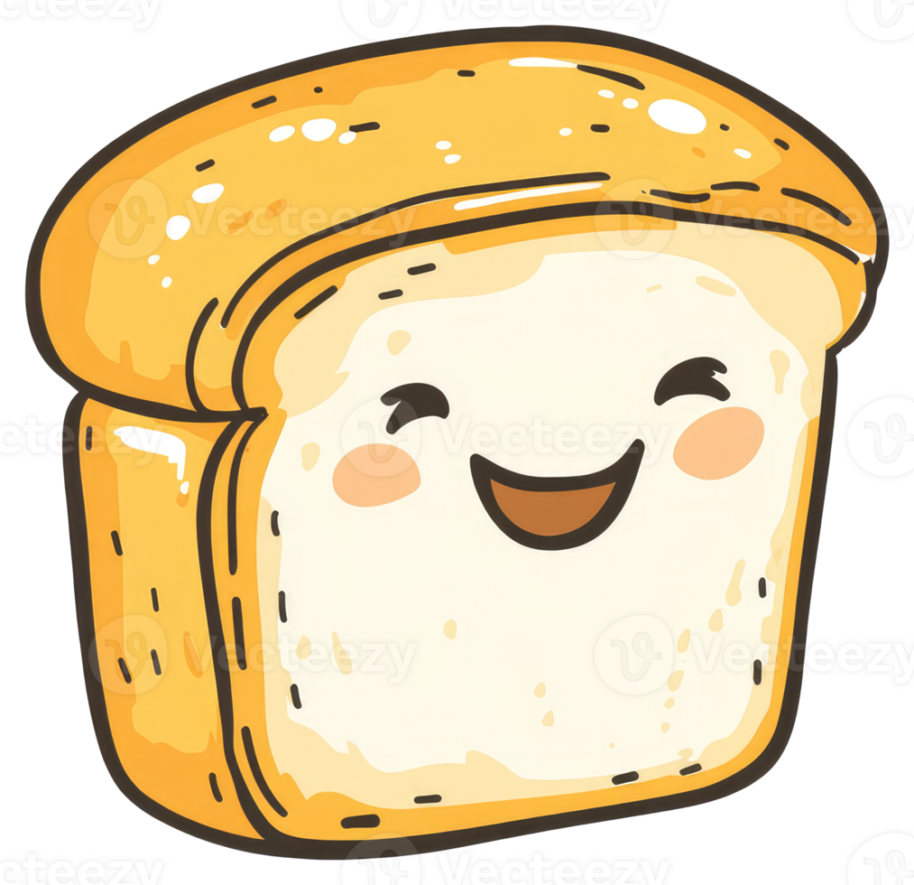 A Smiling Slice Of Bread With Expressive Eyes And Cheeks png