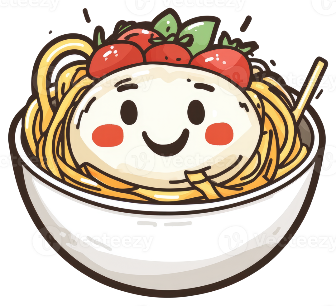 A Smiling Cartoon Illustration of a Pasta Dish with Tomatoes png
