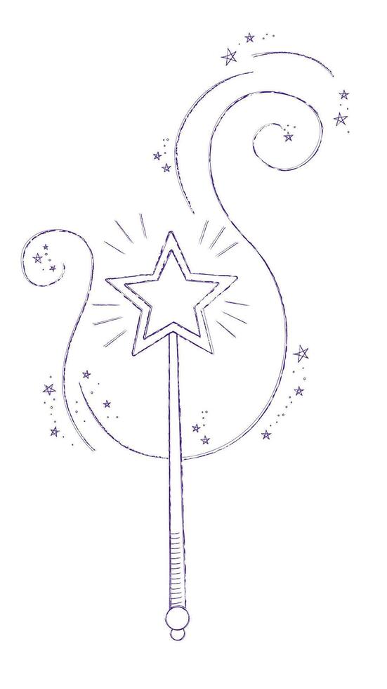 Doodle magic wand. Fairytale element in sketch style. Hand drawn illustration isolated on white background vector