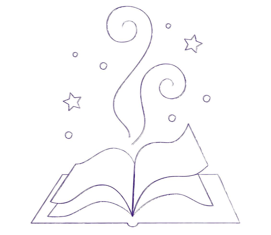 Charming magical book in doodle style. Magical element for a fairy or princess. vector