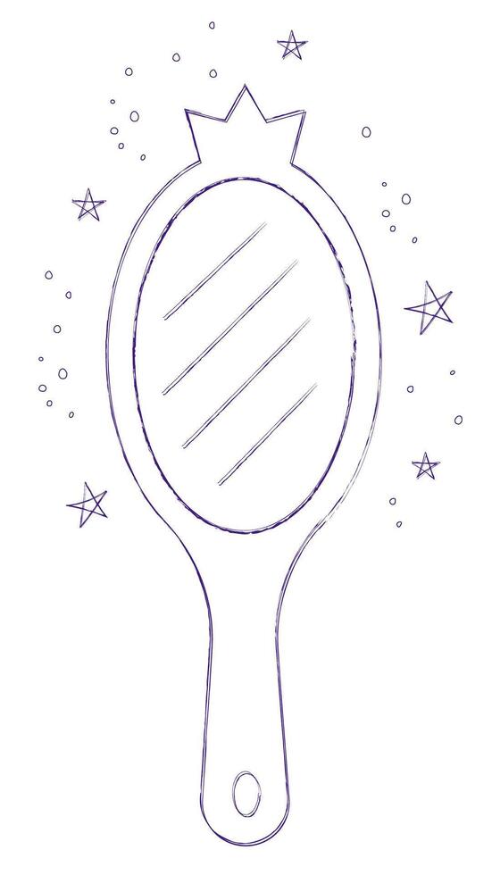Hand-Drawn Princess Mirror Illustration with Stars. Fairytale element in sketch style. Hand drawn illustration isolated on white background vector