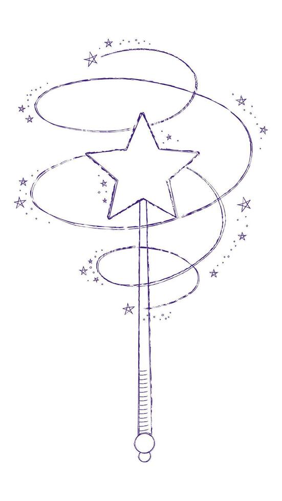 Magic wand doodle. Fairytale element in sketch style. Hand drawn illustration isolated on white background vector