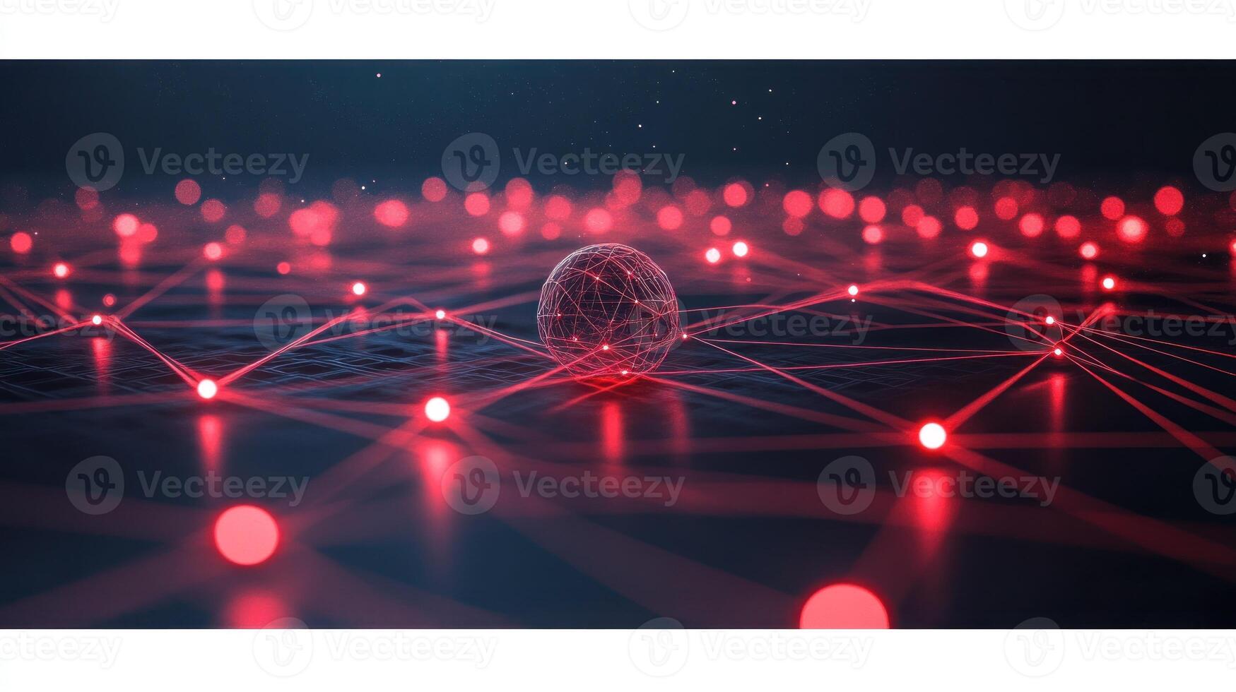 A red sphere surrounded by a network of dots photo