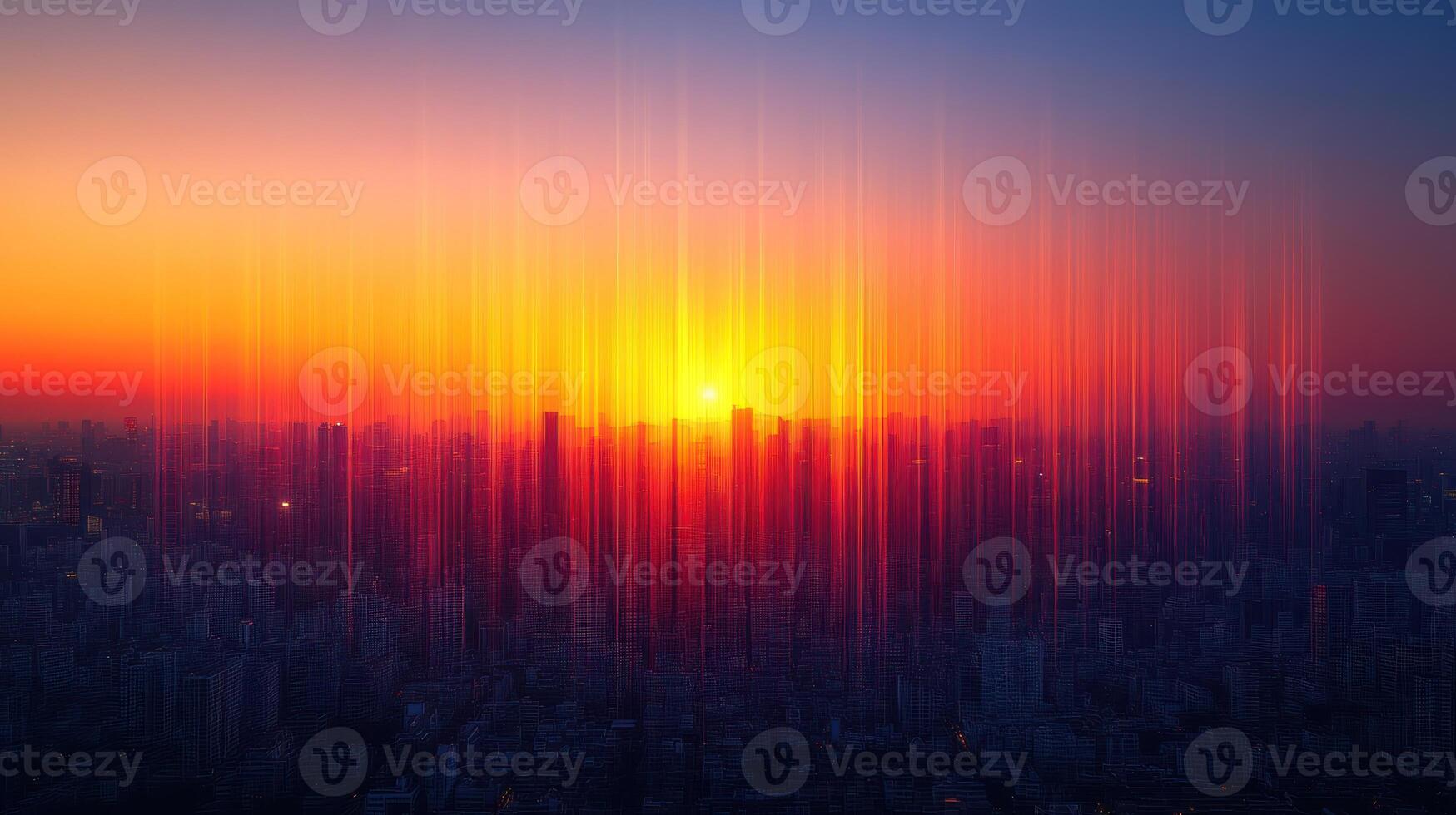 A city skyline with the sun rising over it photo
