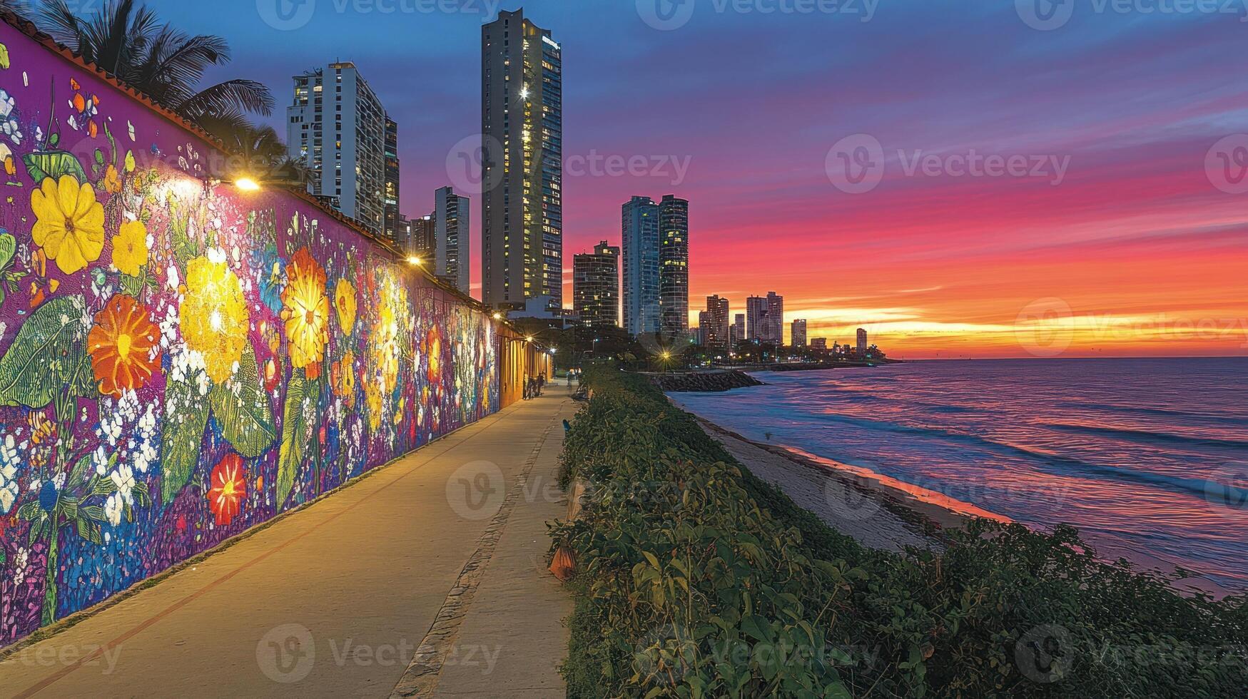 A colorful wall with a colorful mural on it photo